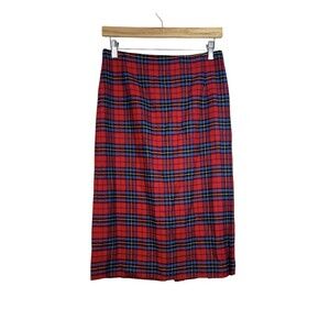Vintage 50s 60s Skirt Women Blue Red Plaid Wool Pencil Midi Lined 28” Size Small